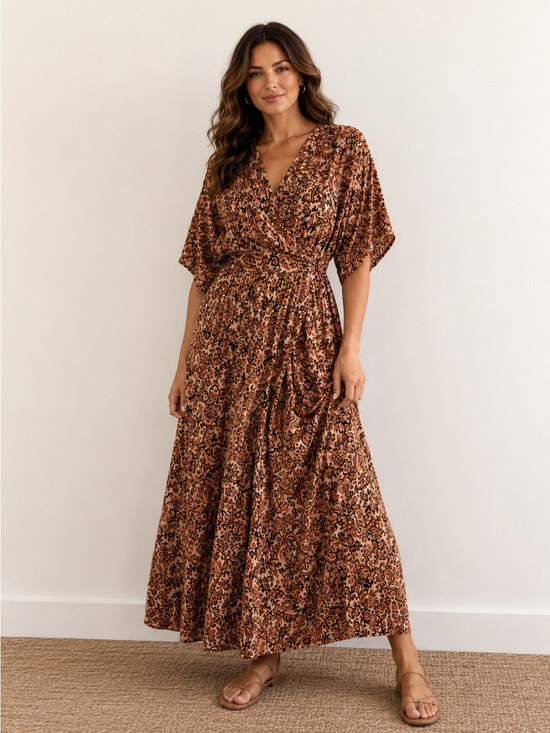 Vici Dresses & Skirts - VICI Boho Paisley Wrap Maxi Dress Earth Tone Floral Print Flowy Festival cottage